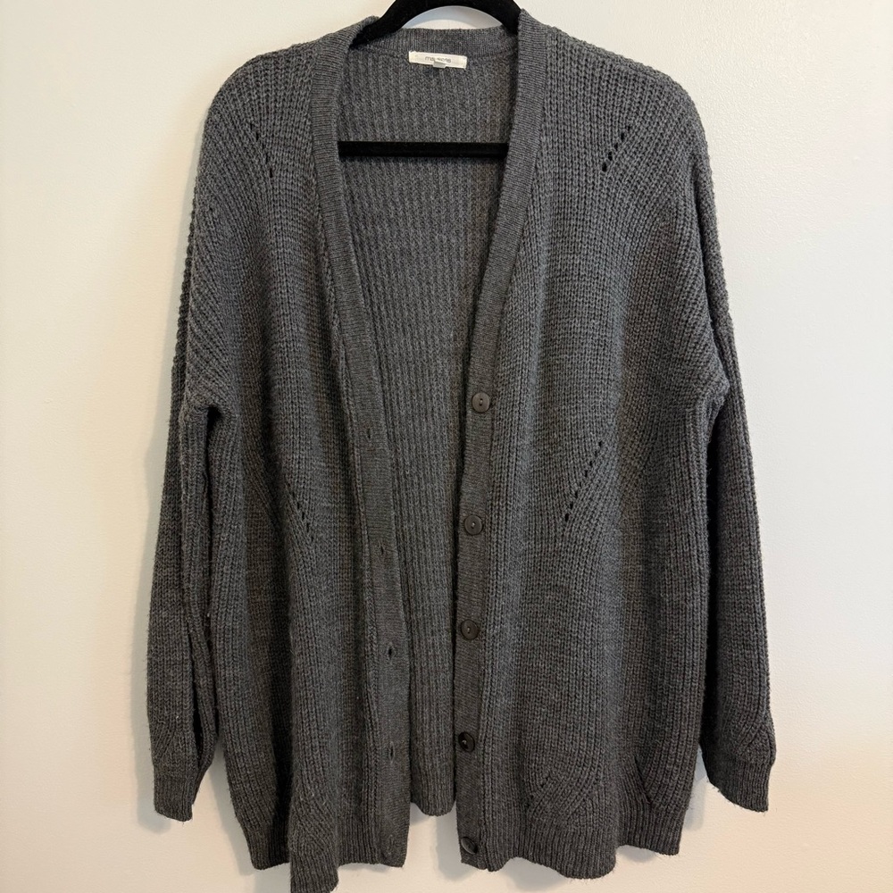 Maurices Charcoal Ribbed Button-Front Drop Shoulder Grandpa Cardigan